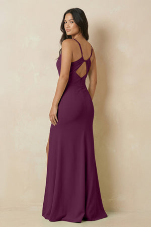 Sheath Cami Strap Chiffon Bridesmaid Dress with Slit in Fig - KissProm Bridesmaid Dresses