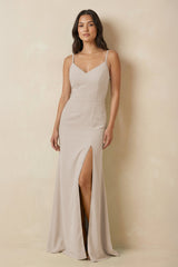 Sheath Cami Strap Chiffon Bridesmaid Dress with Slit in Frost - KissProm Bridesmaid Dresses