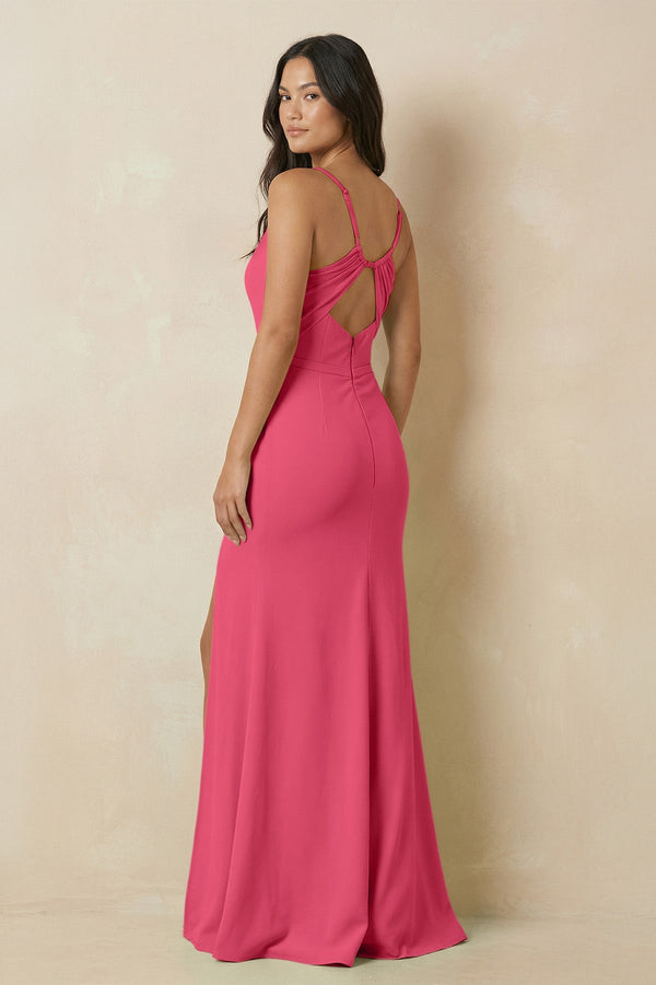 Sheath Cami Strap Chiffon Bridesmaid Dress with Slit in Fuchsia - KissProm Bridesmaid Dresses