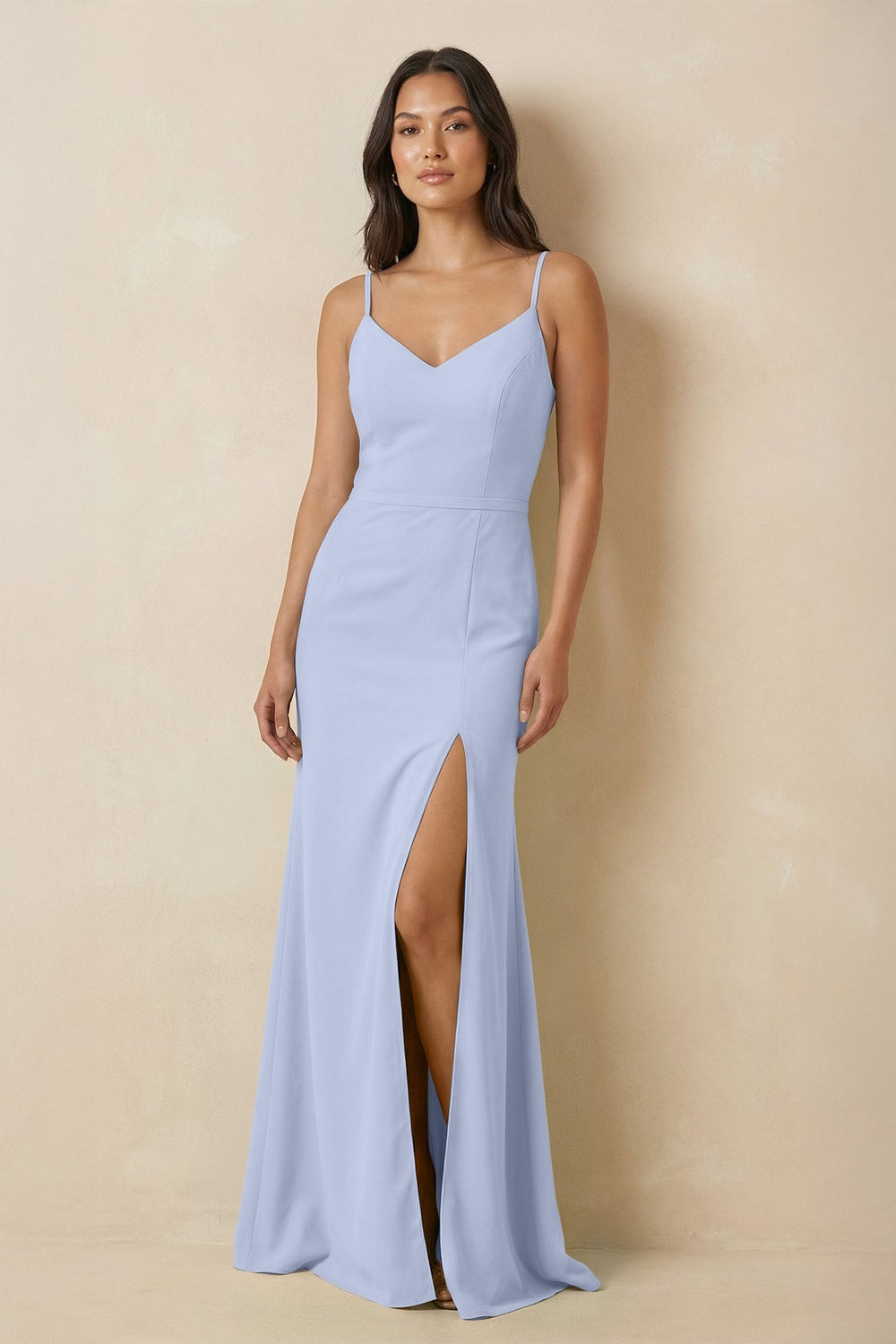 Sheath Cami Strap Chiffon Bridesmaid Dress with Slit in Ice - KissProm Bridesmaid Dresses