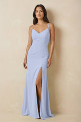Sheath Cami Strap Chiffon Bridesmaid Dress with Slit in Ice - KissProm Bridesmaid Dresses