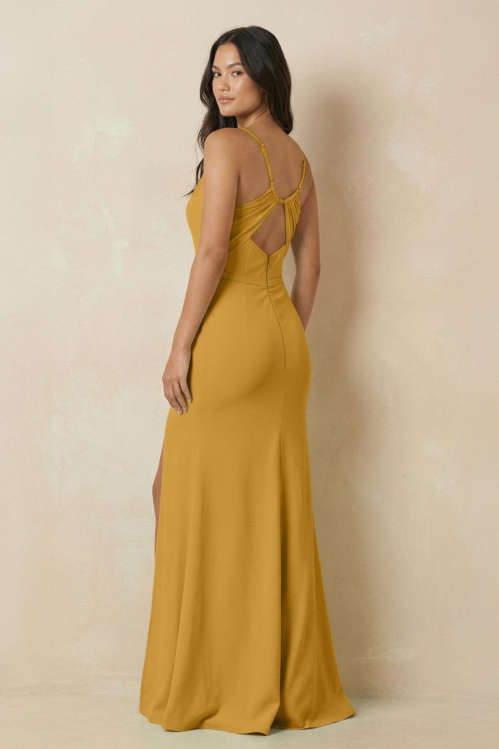 Sheath Cami Strap Chiffon Bridesmaid Dress with Slit in Marigold - KissProm Bridesmaid Dresses