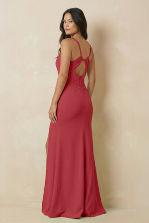 Sheath Cami Strap Chiffon Bridesmaid Dress with Slit in Merlot - KissProm Bridesmaid Dresses