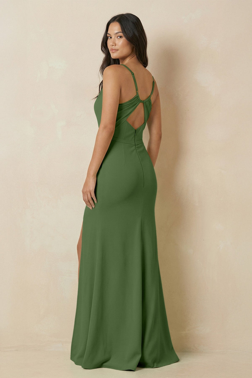 Sheath Cami Strap Chiffon Bridesmaid Dress with Slit in Moss - KissProm Bridesmaid Dresses