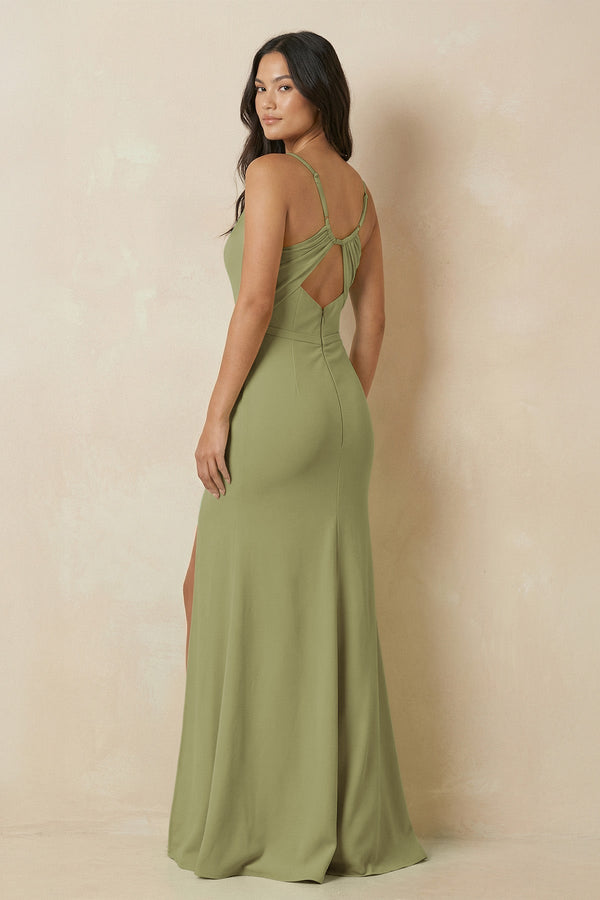 Sheath Cami Strap Chiffon Bridesmaid Dress with Slit in Moss Green - KissProm Bridesmaid Dresses