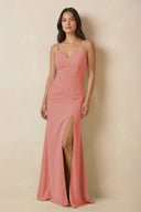 Sheath Cami Strap Chiffon Bridesmaid Dress with Slit in Mulberry - KissProm Bridesmaid Dresses