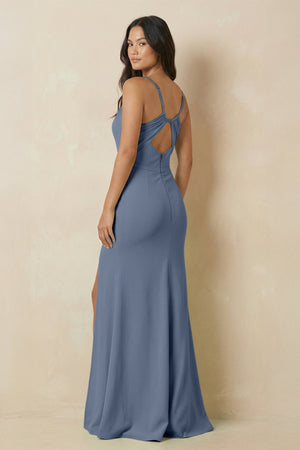 Sheath Cami Strap Chiffon Bridesmaid Dress with Slit in Neptune - KissProm Bridesmaid Dresses
