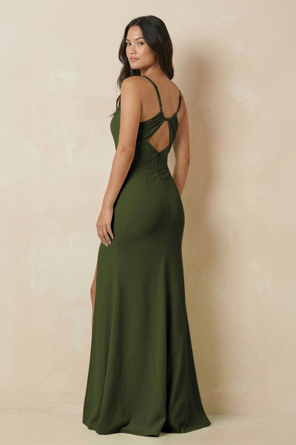 Sheath Cami Strap Chiffon Bridesmaid Dress with Slit in Olive - KissProm Bridesmaid Dresses