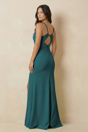 Sheath Cami Strap Chiffon Bridesmaid Dress with Slit in Pine - KissProm Bridesmaid Dresses
