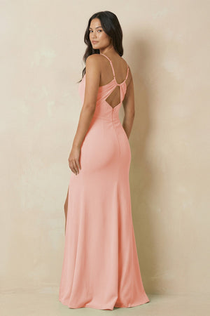 Sheath Cami Strap Chiffon Bridesmaid Dress with Slit in Rose Petal - KissProm Bridesmaid Dresses