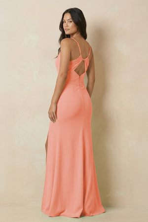 Sheath Cami Strap Chiffon Bridesmaid Dress with Slit in Rosette - KissProm Bridesmaid Dresses