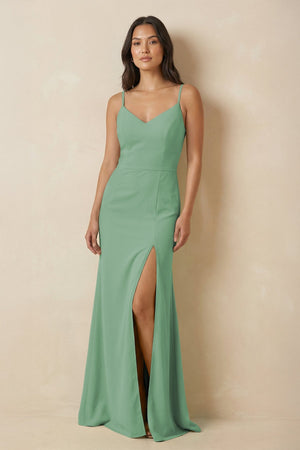 Sheath Cami Strap Chiffon Bridesmaid Dress with Slit in Sea Glass - KissProm Bridesmaid Dresses