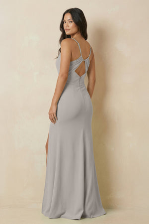 Sheath Cami Strap Chiffon Bridesmaid Dress with Slit in Silver - KissProm Bridesmaid Dresses