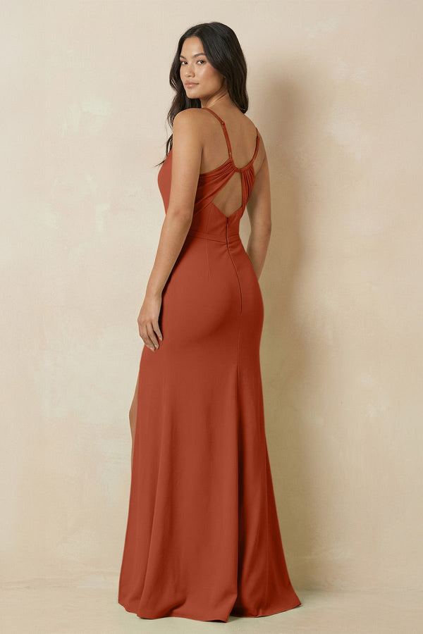 Sheath Cami Strap Chiffon Bridesmaid Dress with Slit in Spice - KissProm Bridesmaid Dresses