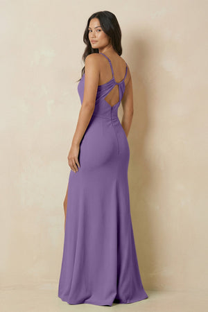 Sheath Cami Strap Chiffon Bridesmaid Dress with Slit in Tahiti - KissProm Bridesmaid Dresses