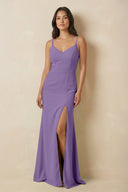 Sheath Cami Strap Chiffon Bridesmaid Dress with Slit in Tahiti - KissProm Bridesmaid Dresses