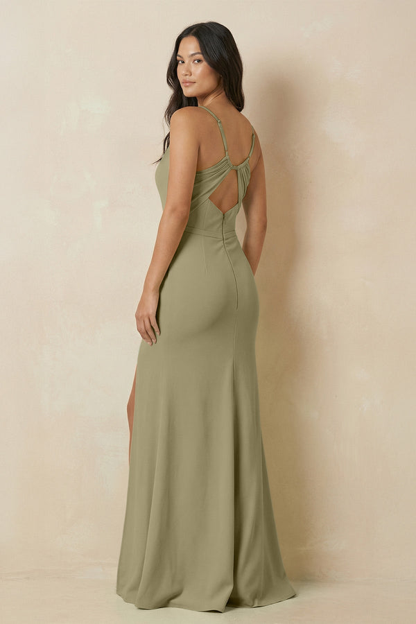 Sheath Cami Strap Chiffon Bridesmaid Dress with Slit in Thyme - KissProm Bridesmaid Dresses