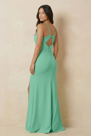 Sheath Cami Strap Chiffon Bridesmaid Dress with Slit in Turquoise - KissProm Bridesmaid Dresses