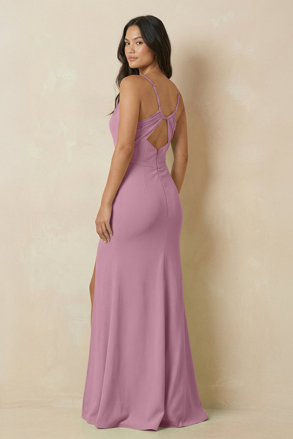Sheath Cami Strap Chiffon Bridesmaid Dress with Slit in Vintage Mauve - KissProm Bridesmaid Dresses
