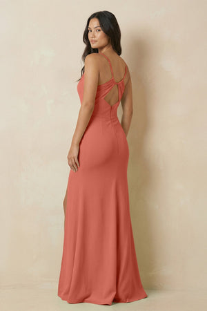 Sheath Cami Strap Chiffon Bridesmaid Dress with Slit in Wild Rose - KissProm Bridesmaid Dresses