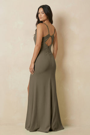 Sheath Cami Strap Chiffon Bridesmaid Dress with Slit in Willow Green - KissProm Bridesmaid Dresses