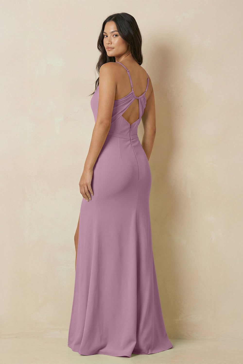 Sheath Cami Strap Chiffon Bridesmaid Dress with Slit in Wisteria - KissProm Bridesmaid Dresses