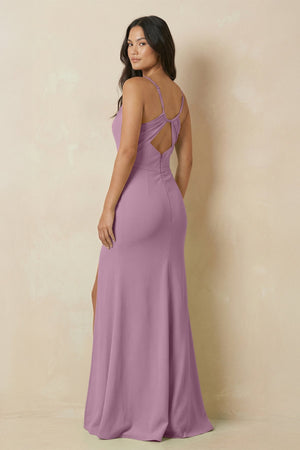 Sheath Cami Strap Chiffon Bridesmaid Dress with Slit in Wisteria - KissProm Bridesmaid Dresses