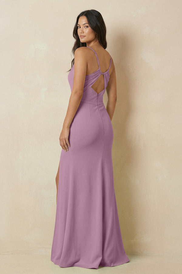 Sheath Cami Strap Chiffon Bridesmaid Dress with Slit in Wisteria - KissProm Bridesmaid Dresses