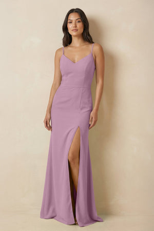 Sheath Cami Strap Chiffon Bridesmaid Dress with Slit in Wisteria - KissProm Bridesmaid Dresses