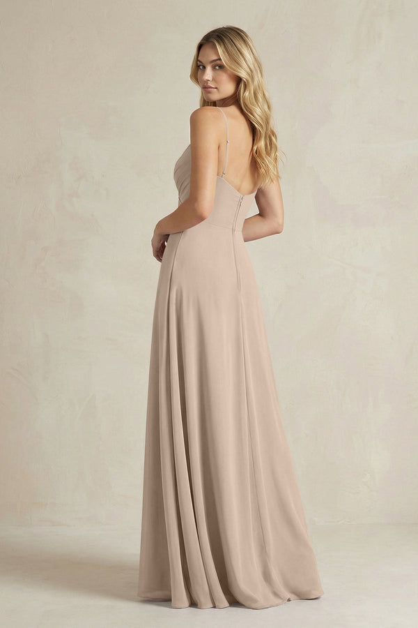 Sheath Cami Strap Ruched Chiffon Bridesmaid Dress in Almond - KissProm Bridesmaid Dresses