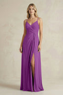 Sheath Cami Strap Ruched Chiffon Bridesmaid Dress in Amethyst - KissProm Bridesmaid Dresses