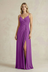 Sheath Cami Strap Ruched Chiffon Bridesmaid Dress in Amethyst - KissProm Bridesmaid Dresses