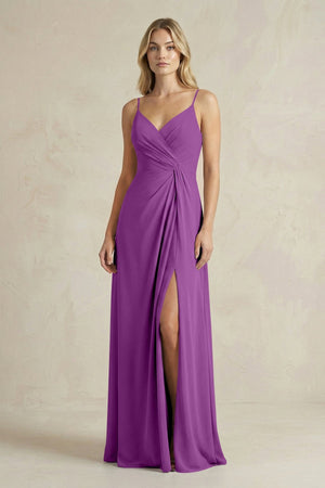 Sheath Cami Strap Ruched Chiffon Bridesmaid Dress in Amethyst - KissProm Bridesmaid Dresses