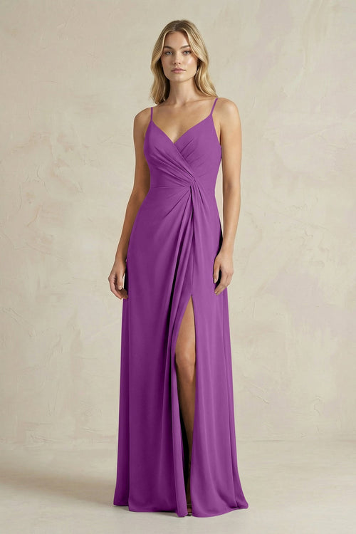 Sheath Cami Strap Ruched Chiffon Bridesmaid Dress in Amethyst - KissProm Bridesmaid Dresses