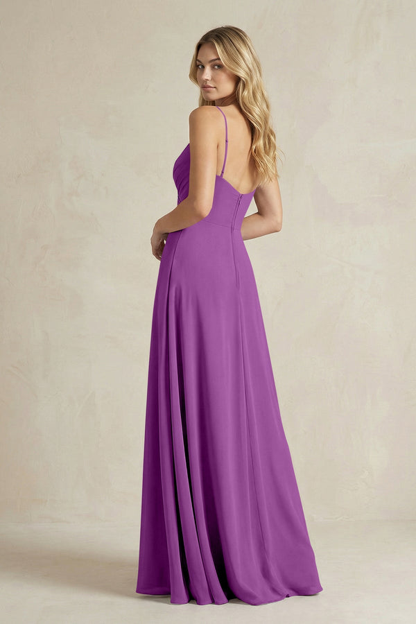 Sheath Cami Strap Ruched Chiffon Bridesmaid Dress in Amethyst - KissProm Bridesmaid Dresses