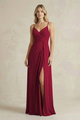 Sheath Cami Strap Ruched Chiffon Bridesmaid Dress in Berry - KissProm Bridesmaid Dresses