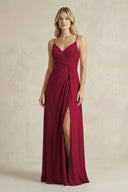 Sheath Cami Strap Ruched Chiffon Bridesmaid Dress in Berry - KissProm Bridesmaid Dresses