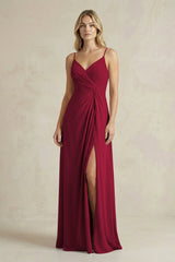 Sheath Cami Strap Ruched Chiffon Bridesmaid Dress in Berry - KissProm Bridesmaid Dresses