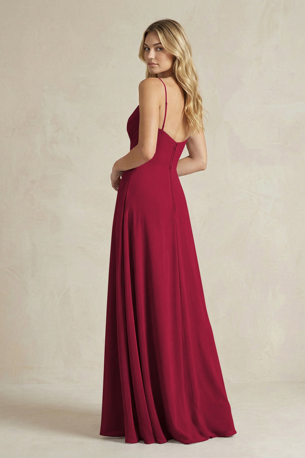 Sheath Cami Strap Ruched Chiffon Bridesmaid Dress in Berry - KissProm BRIDESMAID DRESSES