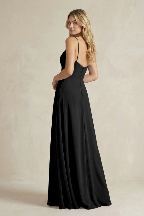 Sheath Cami Strap Ruched Chiffon Bridesmaid Dress in Black - KissProm Bridesmaid Dresses