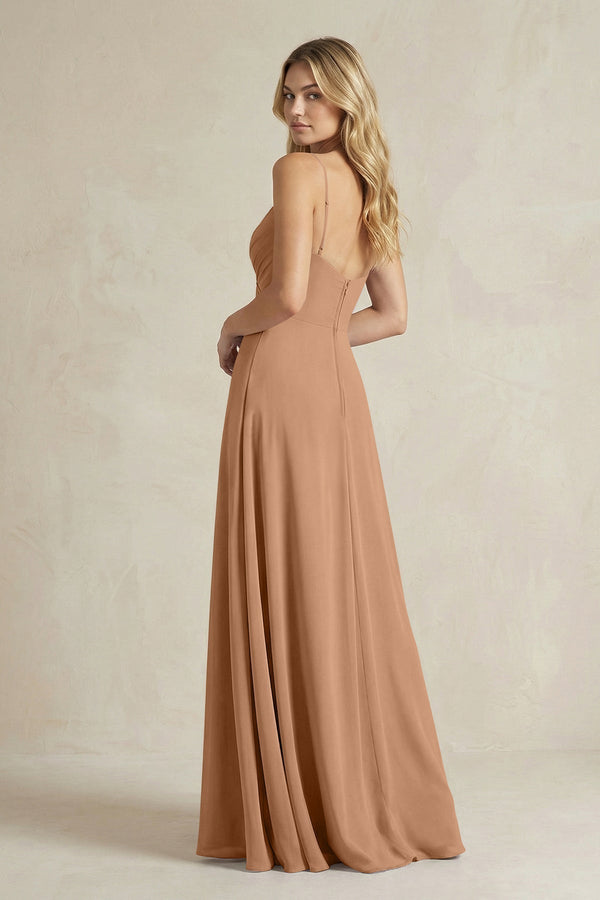 Sheath Cami Strap Ruched Chiffon Bridesmaid Dress in Bronzer - KissProm Bridesmaid Dresses