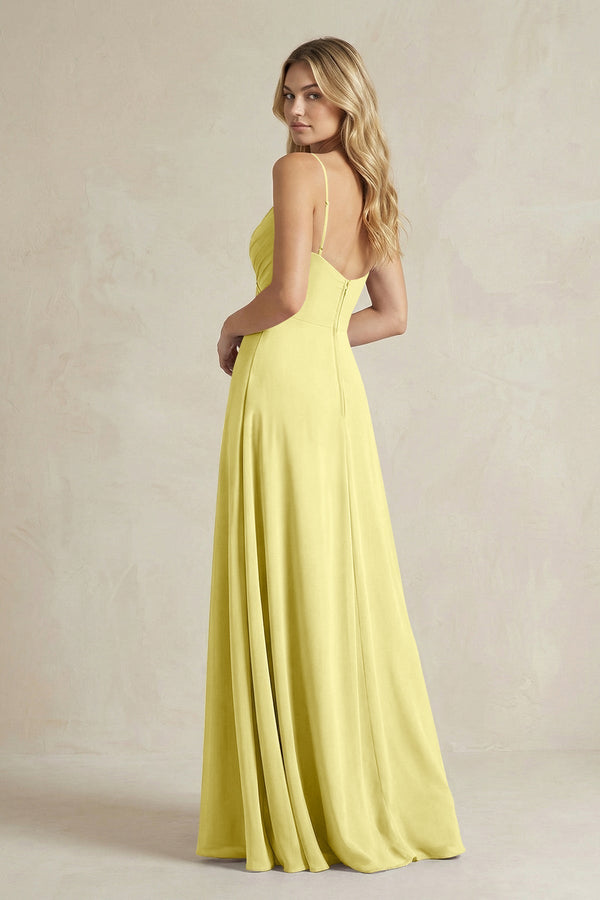 Sheath Cami Strap Ruched Chiffon Bridesmaid Dress in Buttercup - KissProm Bridesmaid Dresses