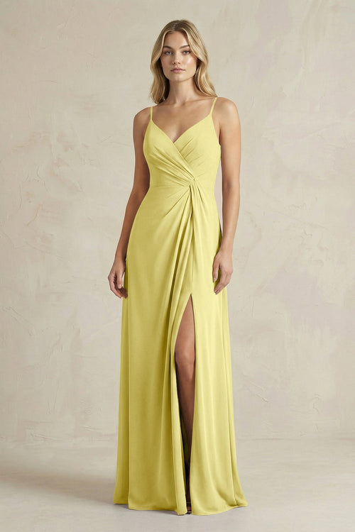Sheath Cami Strap Ruched Chiffon Bridesmaid Dress in Buttercup - KissProm Bridesmaid Dresses