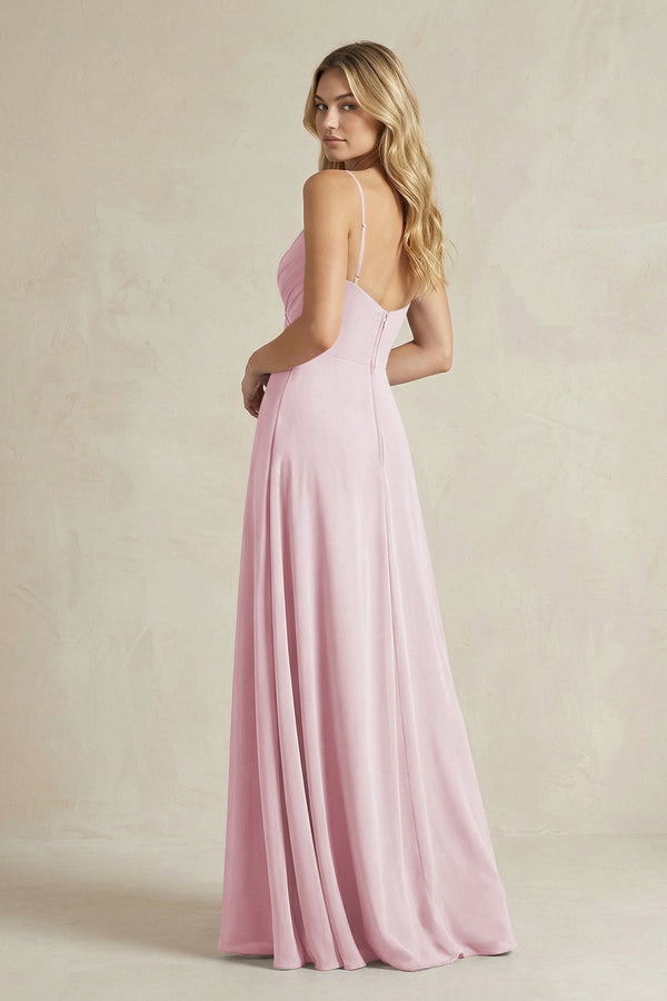 Sheath Cami Strap Ruched Chiffon Bridesmaid Dress in Candy Pink - KissProm Bridesmaid Dresses