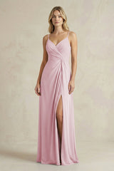 Sheath Cami Strap Ruched Chiffon Bridesmaid Dress in Candy Pink - KissProm Bridesmaid Dresses