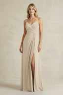 Sheath Cami Strap Ruched Chiffon Bridesmaid Dress in Champagne - KissProm Bridesmaid Dresses
