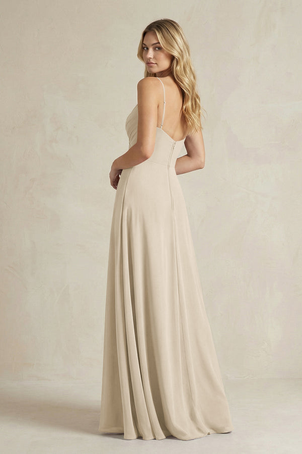 Sheath Cami Strap Ruched Chiffon Bridesmaid Dress in Champagne - KissProm Bridesmaid Dresses
