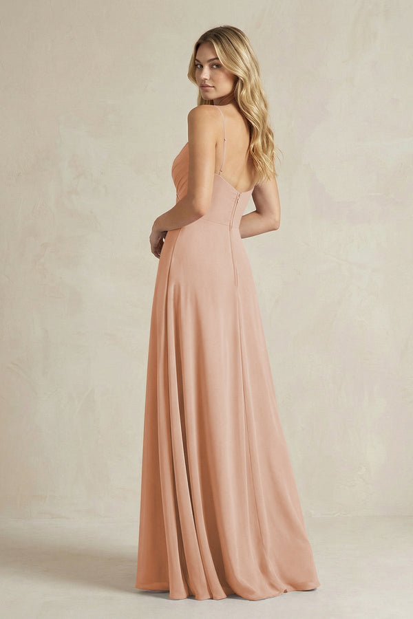 Sheath Cami Strap Ruched Chiffon Bridesmaid Dress in Champagne Rose - KissProm Bridesmaid Dresses