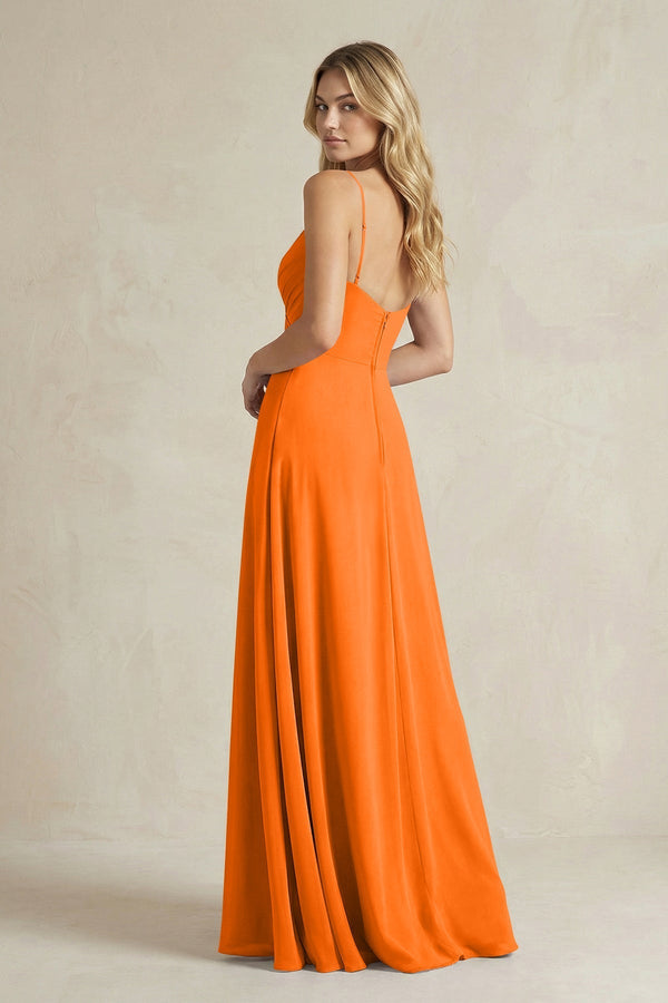 Sheath Cami Strap Ruched Chiffon Bridesmaid Dress in Cinnamon - KissProm Bridesmaid Dresses