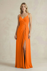 Sheath Cami Strap Ruched Chiffon Bridesmaid Dress in Cinnamon - KissProm Bridesmaid Dresses